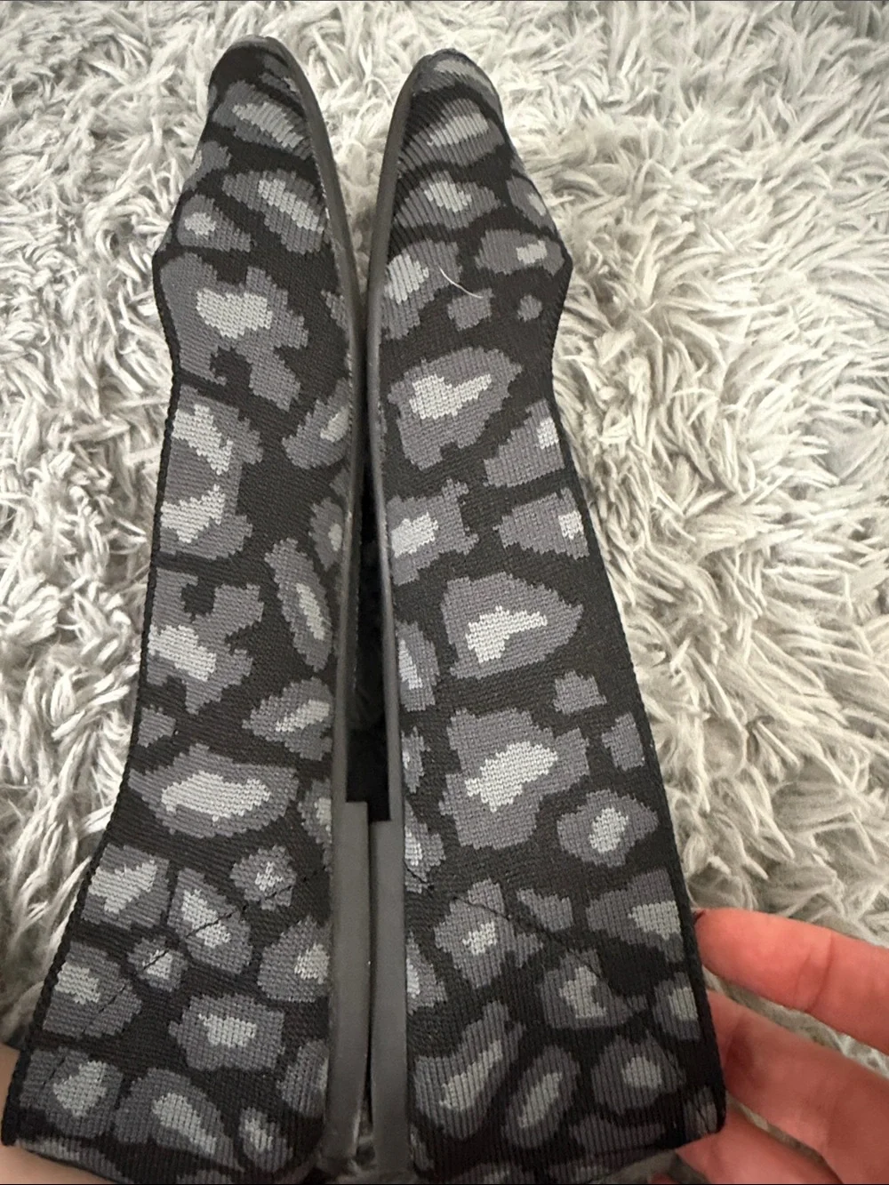 Skechers Black and Gray Leopard Knit Slip-On Flats